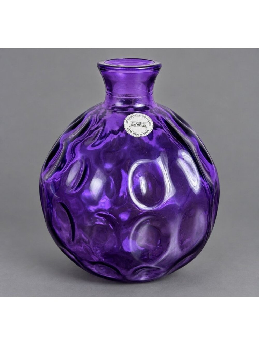Vintage Vidrios San Miguel Vibrant Purple Coin Dot Bottle Bulb Vase 7.5" x 6"